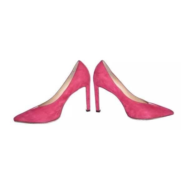 $750 JIMMY CHOO BAKER 100 PUMP SUEDE RASPBERRY RED PVC 39.5 (SE18) SEXY - Picture 5 of 9